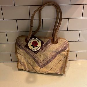 VINTAGE WITH TAGS Carpetbags of America handbagStriped three compartment handbag